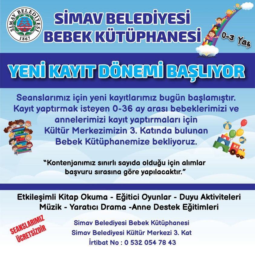 Simav Belediyesi Bebek Kütüphanesi Yeni Kayıt Dönemi Başlıyor!