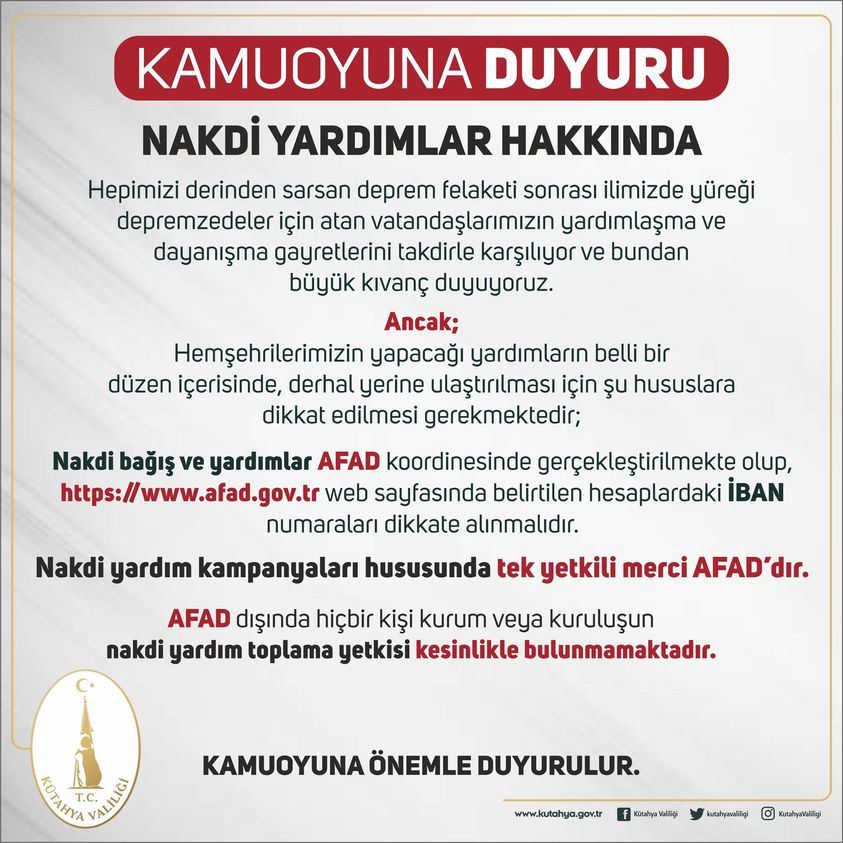 Nakdi Yardımlar Hakkında Önemli Duyuru