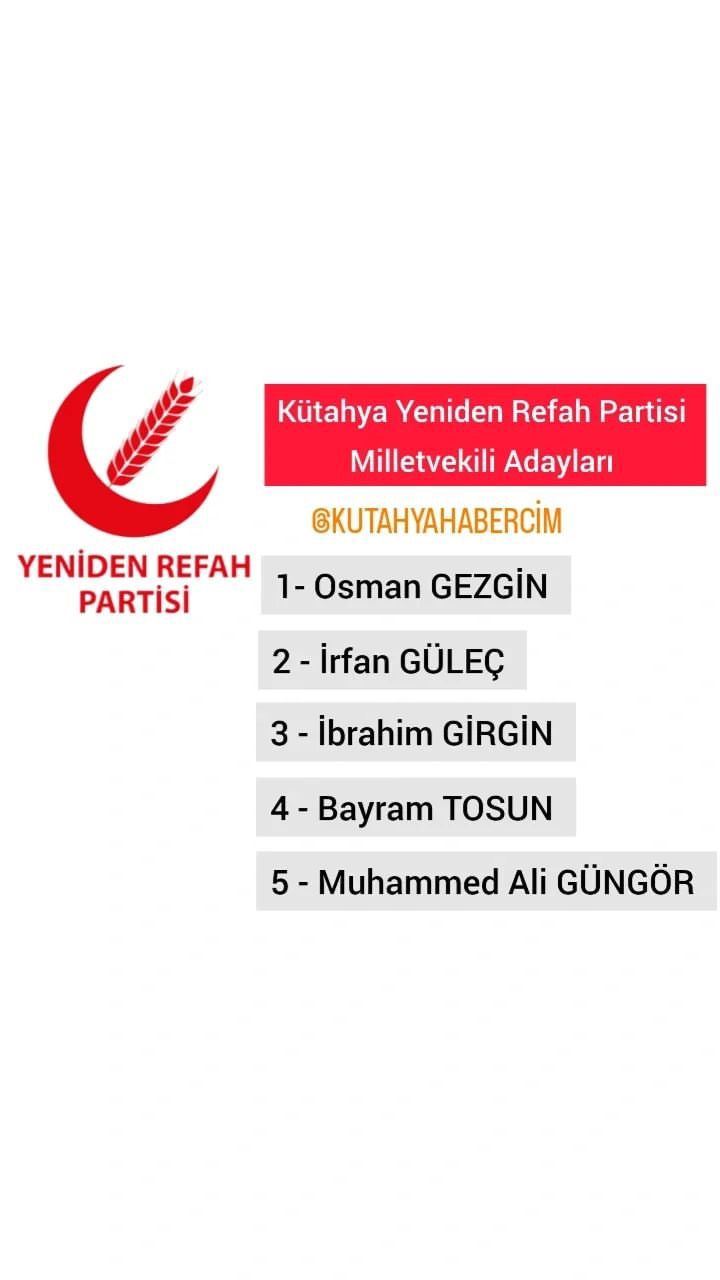 YENİDEN REFAH PARTİSİ KÜTAHYA ADAYLARI