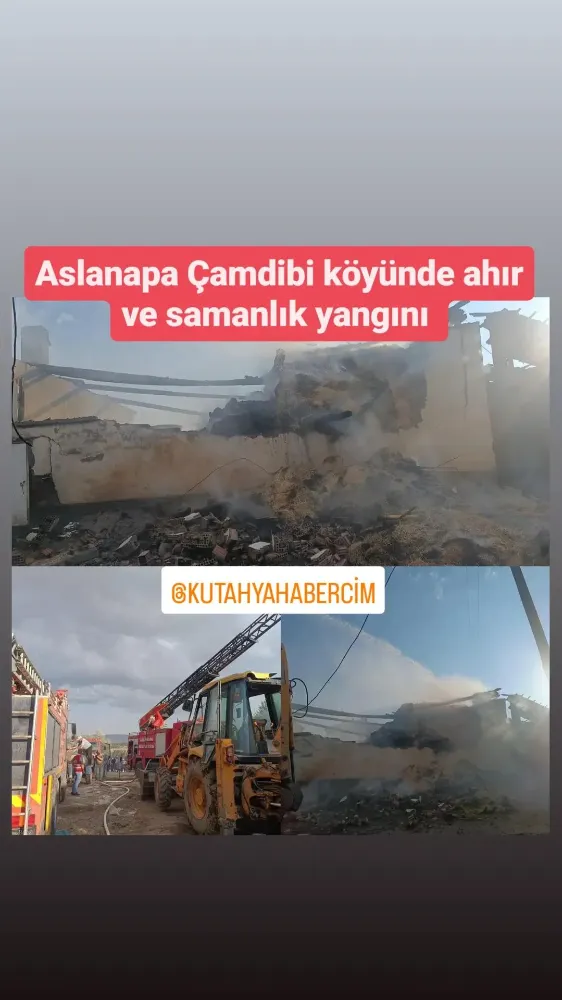 Aslanapa Çamdibi köyünde samanlık ve ahır yangını 